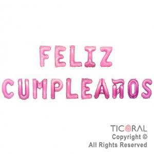 GLOBO METALIZADO FRASE FELIZ CUMPLEAOS ROSA 16